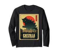 Catzilla Cat Monster Japanese Art Funny Parody Gifts Long Sleeve T-Shirt