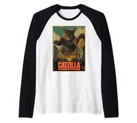 Catzilla Cat Monster Japanese Art Funny Parody Gifts Raglan Baseball Tee