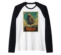 Catzilla Cat Monster Japanese Art Funny Parody Gifts Raglan Baseball Tee