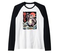 Catzilla Giant Cat Kaiju - Japanese Wave Graphic Raglan Baseball Tee
