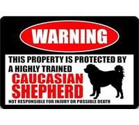 Caucasian Shepherd Sign Funny Dog Sign No Trespassing Sign Dog Warning Sign Beware of Dog Sign Warning Sign Yard Sign Welcome Decor Outside Farm Life Farmer Retro Metal Tin Sign Wall Decor 8x12inch