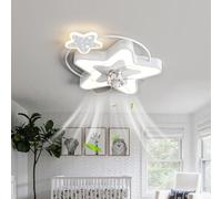 Caufloce Kids Ceiling Fans with Lamps Reversible Dc Dimmable Quiet Ceiling Fans with Lights and Remote Timer 6 Speed Fan Ceiling Light for Kids Room-White Stars