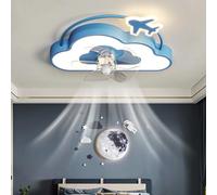 Caufloce Kids Ceiling Fans with Lamps Reversible Dc Dimmable Quiet Ceiling Fans with Lights and Remote Timer 6 Speed Fan Ceiling Light for Kids Room-Blue Clouds