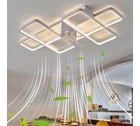 Caufloce Led Ceiling Fan Light Dimmable, Ceiling Fans with Lights and Remote APP Timer, Bedroom Ceiling Fan Light Large Reversible Mute, Kitchen Dining Room Modern 70w, 90cm-White
