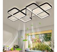 Caufloce Led Ceiling Fan Light Dimmable, Ceiling Fans with Lights and Remote APP Timer, Bedroom Ceiling Fan Light Large Reversible Mute, Kitchen Dining Room Modern 70w, 90cm-Black