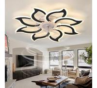 Caufloce LED Ceiling Fan Light Large Bedroom Dimmable Ceiling Fans with Lights Reversible Modern Remote Control Silent Light Fan Ceiling Flower Smart 6 Speed Indoor for Living Room, Lounge-Black