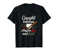 Caught Between Fair and Foul Baseball Humor Graphic T-Shirt