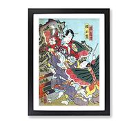 Caught In A Fight By Utagawa Kunisada Asian Japanese Framed Wall Art Print, Ready to Hang Picture for Living Room Bedroom Home Office Décor, Black A2 (64 x 46 cm)