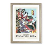 Caught In A Fight By Utagawa Kunisada Exhibition Museum Asian Japanese Framed Wall Art Print, Ready to Hang Picture for Living Room Bedroom Home Office Décor, Oak A2 (64 x 46 cm)