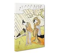 Caught In The Rain By Harunobu Suzuki Canvas Print | Gallery Wrapped 30mm Frame Wall Art | 20x14 inches | Ready to Hang | Asian Landscape Picture | Living Room Bedroom Lounge Office