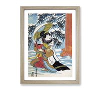 Caught In The Snow By Utagawa Kunisada Asian Japanese Framed Wall Art Print, Ready to Hang Picture for Living Room Bedroom Home Office Décor, Oak A2 (64 x 46 cm)