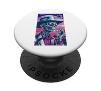 Caught On Camera Funny Smoking Cowboy Alien Synthwave PopSockets Adhesive PopGrip