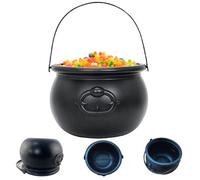 Cauldron 7.7 Inch Witches Cauldron 2.6L Large Capacity Pot with Handle Portable Plastic Black Candy Jar for Holiday Party Props
