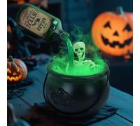 Cauldron Halloween Decorations Indoor - Skeleton DIY Magic Floating Potion Set with Witches Cauldron and LED Mist Maker - Hocus Pocus Party Decor for Spooky Vintage Home Kitchen Table
