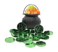 Cauldron Kettles:St. Patrick's Day Decorative Planter with 50 Shamrock | Black Cauldron Candy Holder with Handle for Boys and Girls, sumini