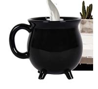 Cauldron Mug - Ceramic Witch Cup, Black Pocion Teafup | Gothic Halloween Drinkware For Cappuccino Tea, Spooky Novelty Cup For Office Desk Living Room, Decoration