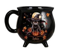 Cauldron Mug, Witch Cat Ceramic Latte Cups, Decorative Cauldron Mug Gothic Tea Coffee Dinnerware for Friends Family Halloween Gathering Home Ghostly Nights Spooky Events