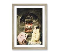 Cauldron Over A Favour By William Blake Classic Painting Framed Wall Art Print, Ready to Hang Picture for Living Room Bedroom Home Office Décor, Oak A4 (34 x 25 cm)