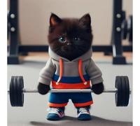 cauli Cat Figurine, Fitness with Barbell, Black, Dark, Statue, 1/4pcs, Cat Ornaments, 12cm