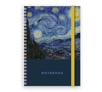 Cauliflower Journals A5 Spiral Bound Journal Notebook- Van Gogh - Starry Night Cover Design, 120 Ruled Pages and Elastic Page Divider (Starry Night), UK Made