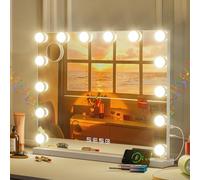 Caulitar Hollywood Vanity Mirror with Lights, 50 × 42 cm Make up Mirror with Lighting, 14 Dimmable LED, 3 colour Temperatures, Touchscreen Control, Tabletop or Wall Mounted for Daughters
