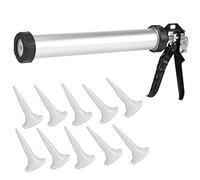Caulking Gun with 10 Nozzles, Aluminium Caulking Gun Refillable Sealant Gun for Applying Silicone Based Caulk, Acrylic, and Adhesives (600Ml)