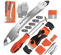 Caulking Tool Kit, Stainless Steel Caulk Remover Caulking Tool Set with Cut Resistant Gloves, Scraper, Silicone Caulking Tools, 4 in 1 Caulking Finishing Tool for Bathroom Kitchen Living Room