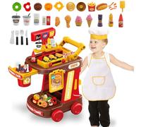 Caunedy Pretend Play Kitchen Playset,Mini BBQ Grill Palyset with Realistic Light&Sound,Create Burgers,Ice Cream & Fries,Play Food Toy with Apron and Chef Hat Set,Cooking Toy for Kids Ages 2 3 4 Years