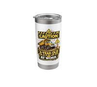Caution 3 Year Old At Work Construction Birthday Boy Three Stainless Steel Insulated Tumbler