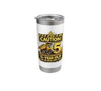 Caution 5 Year Old At Work Construction Boy Fifth Birthday Stainless Steel Insulated Tumbler
