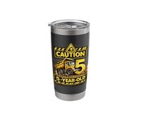 Caution 5 Year Old At Work Construction Boy Fifth Birthday Stainless Steel Insulated Tumbler
