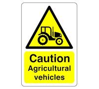 Caution agricultural vehicles sign - 1.2mm Rigid plastic for indoor/outdoor usage (600mm x 400mm) Viewing Distance within 20m.
