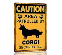 Caution Area Patrolled By Corgi Metal Tin Sign - Corgi Dog Wall Art - 8x12 Inch