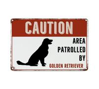 Caution Area Patrolled by Golden Retriever Dog Decorative Warning Signs Metal Sign 8x12in Vintage Man Cave Street Notice Caution Aluminum Tin Sign for Road Highway Park Public Area