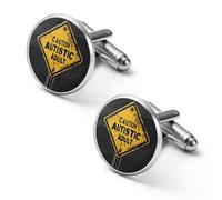 Caution Autistic Adult Shirt Cufflinks for Men Cuff Links Tie Father Husband Wedding Business 1.7cm