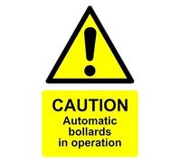 Caution automatic bollards in operation safety sign - 1mm flexible Plastic sign (400mm x 300mm)
