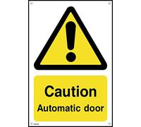 Caution Automatic Door - 100mm x 150mm - 1.2mm Rigid Plastic Drilled Sign (WG46)
