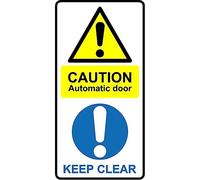 Caution automatic door keep clear safety sign - Self adhesive sticker (400mm x 200mm)