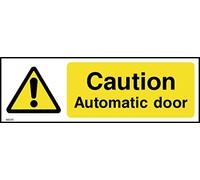 Caution Automatic Door Sign - 150mm x 50mm - Self Adhesive Sticker (WG10)