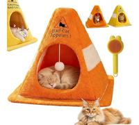 Caution Bad Cat Bed, 2026 Funny Soft Fleece Cozy Zipper Pet House with Detachable Inner Padding, Funny Enclosed Cat Cave Bed with Warning Sign Design, for Cats Dogs (B,15 * 15 * 14.1in)