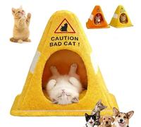Caution Bad Cat Bed - 2026 Funny Soft Fleece Cozy Zipper Pet House with Detachable Inner Padding, Novelty Enclosed Cat Cave,Warm Fleece Pet Tent House (L)
