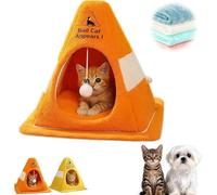 Caution Bad Cat Bed, 2026 Funny Traffic Cone Design Enclosed Cat Cave Bed with Zipper & Detachable Inner Padding, Soft Fleece Cozy Cat Cave House, Non-Slip Bottom, Warm Hideout Pet Bed (Orange, S)