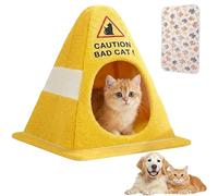Caution Bad Cat Bed, Funny Cozy Cat House Bed Cave with Removable Cushion, 3D High-Resilience Memory Foam Zipper Pet House for All Seasons, Not Prone to Collapse, for Cats,Small Dogs (Beds + Blanket)