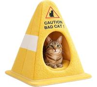 Caution Bad Cat Bed, Funny Traffic Cone Cat Cave, 2026 Cute Soft Fleece Cozy Zipper Pet House with Detachable Inner Padding, Non-Slip Bottom, Warm Pet Tent House for Indoor Cats, Small Dogs (Yellow,L)