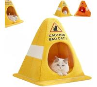 Caution Bad Cat Cone Bed- Cozy Retreat, 2026 New Funny Soft Fleece Cozy Zipper Pet House with Detachable Inner Padding for Indoor Cats & Small Dogs (Yellow,Large)