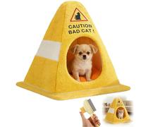 Caution Bad Cat Cone Bed - Novelty Enclosed Cat Cave,Funny Soft Fleece Cozy Zipper Pet House,Warning Sign Design,with Detachable Washable Padding, Non-Slip Bottom,With bristle brush (2)