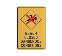 Caution Beach Closed Dangerous Conditions Sign Signs Outdoor, Uv Printed Aluminum 12 X 8 In, Weatherproof And Security Signs For Home Or Business