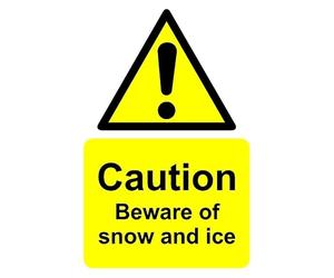 Caution beware of snow and ice safety sign - Self adhesive sticker (600mm x 400mm)