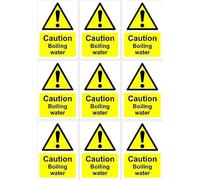 Caution boiling water sign - 70x100 mm, pack of 9 stickers on A4 sheet