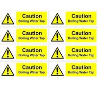 Caution, Boiling water tap safety sign - 150x50mm pack of 8 stickers on A4 sheet